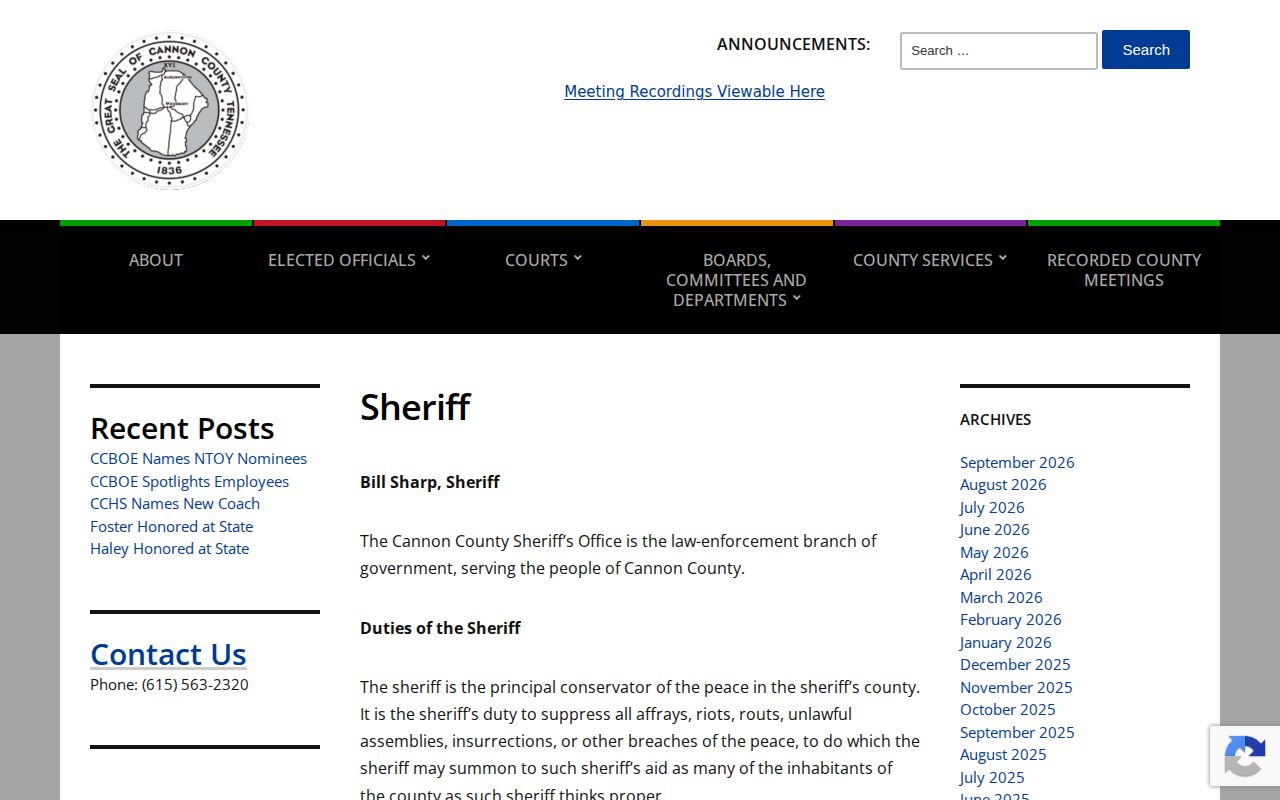 Cannon County Sheriff jail and recent arrest information page