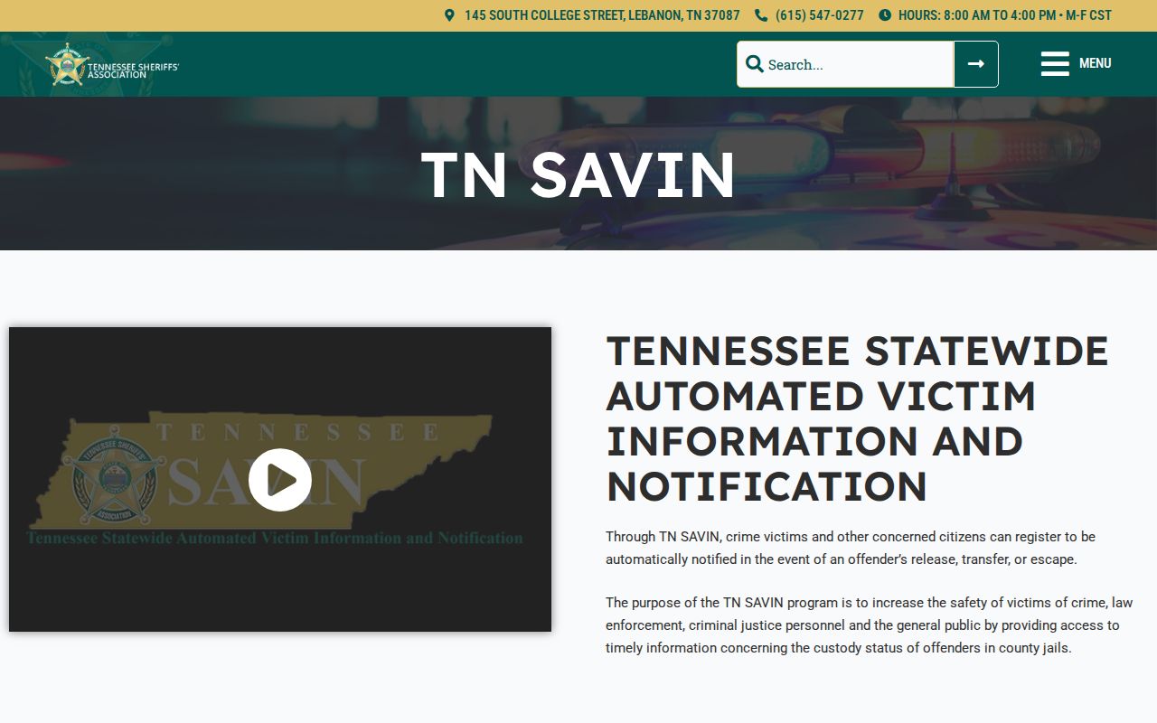 TN SAVIN custody alerts for Cannon County arrests